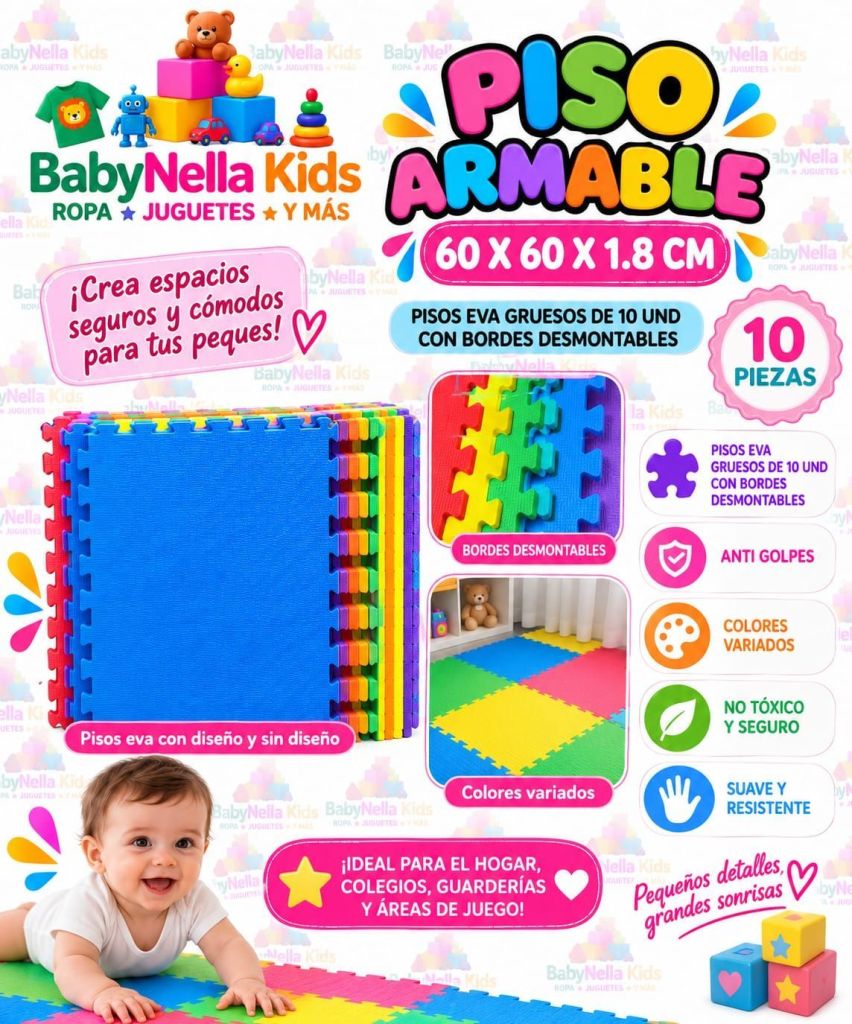 Piso Armable EVA Infantil 60×60 cm con Bordes Desmontables
