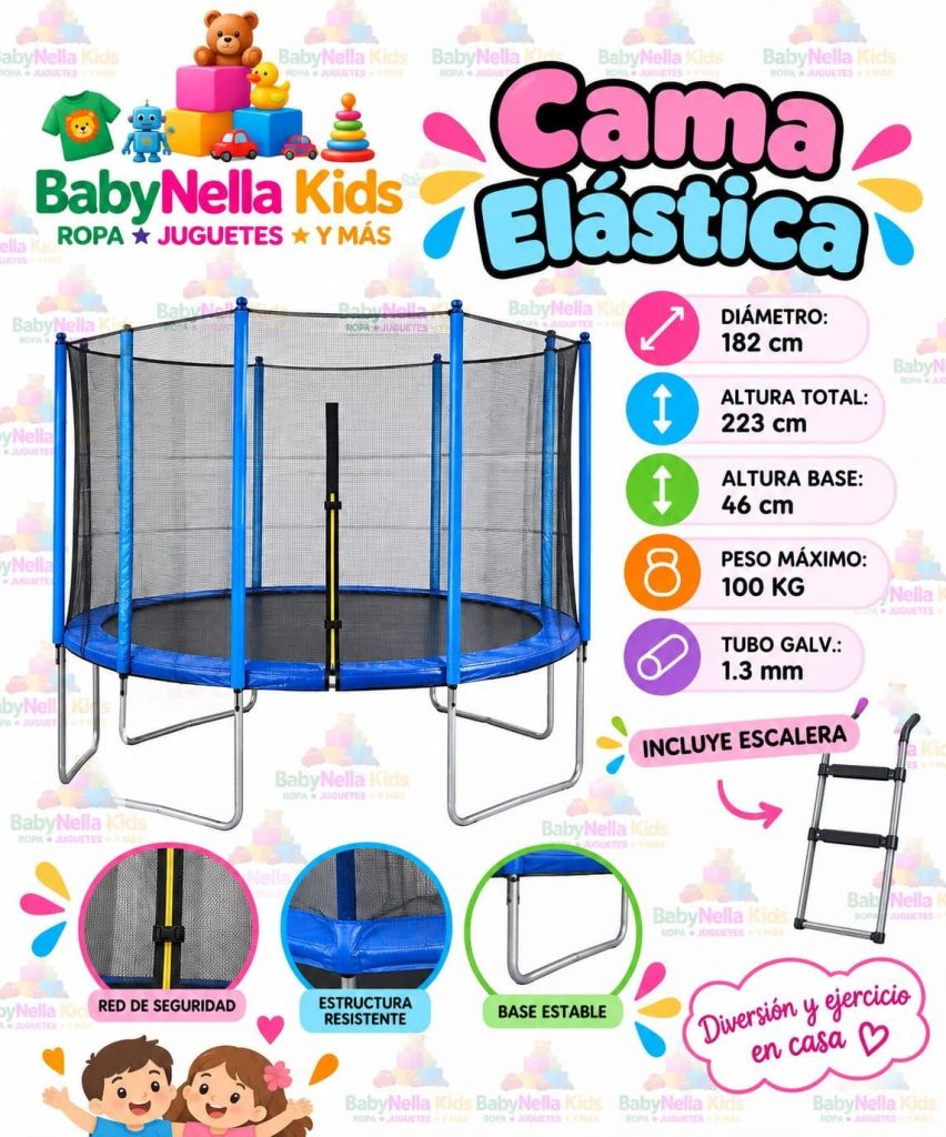 Cama Elástica Infantil 182 cm con Red de Seguridad