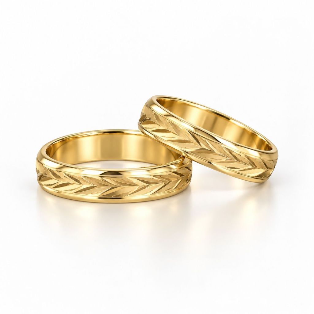 Aros de Matrimonio de Oro 18 Kilates modelo espigas de Oro.
