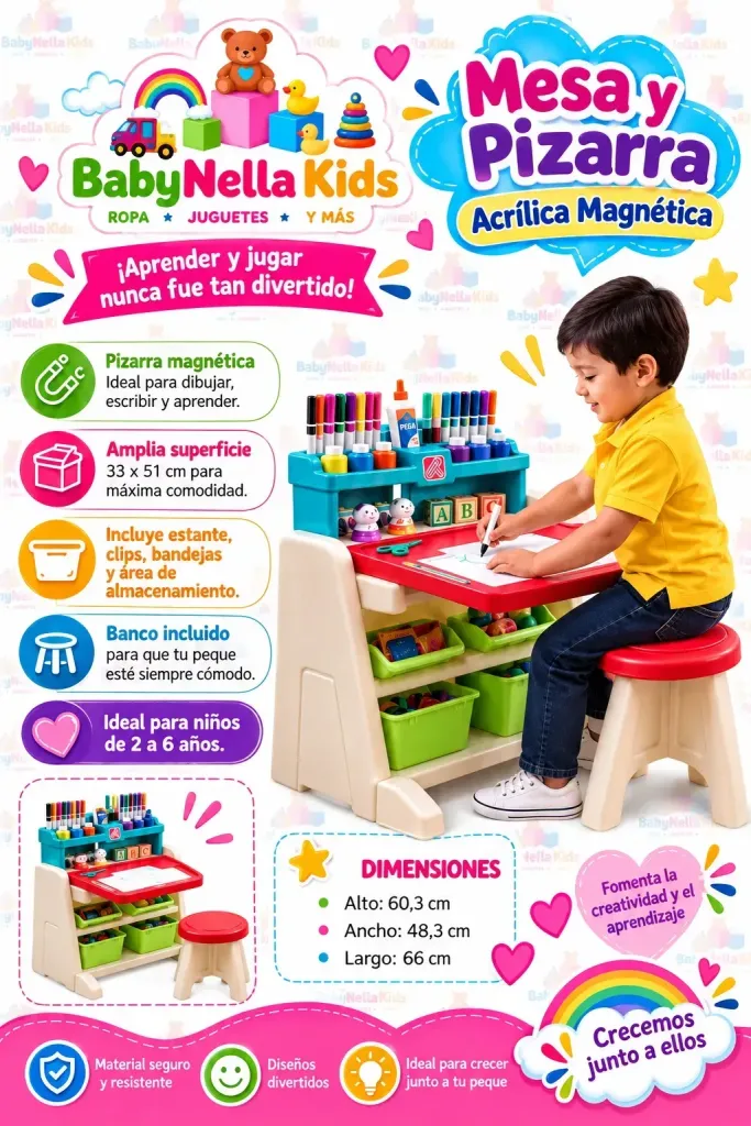 Mesa y Pizarra Acrílica Magnética Infantil