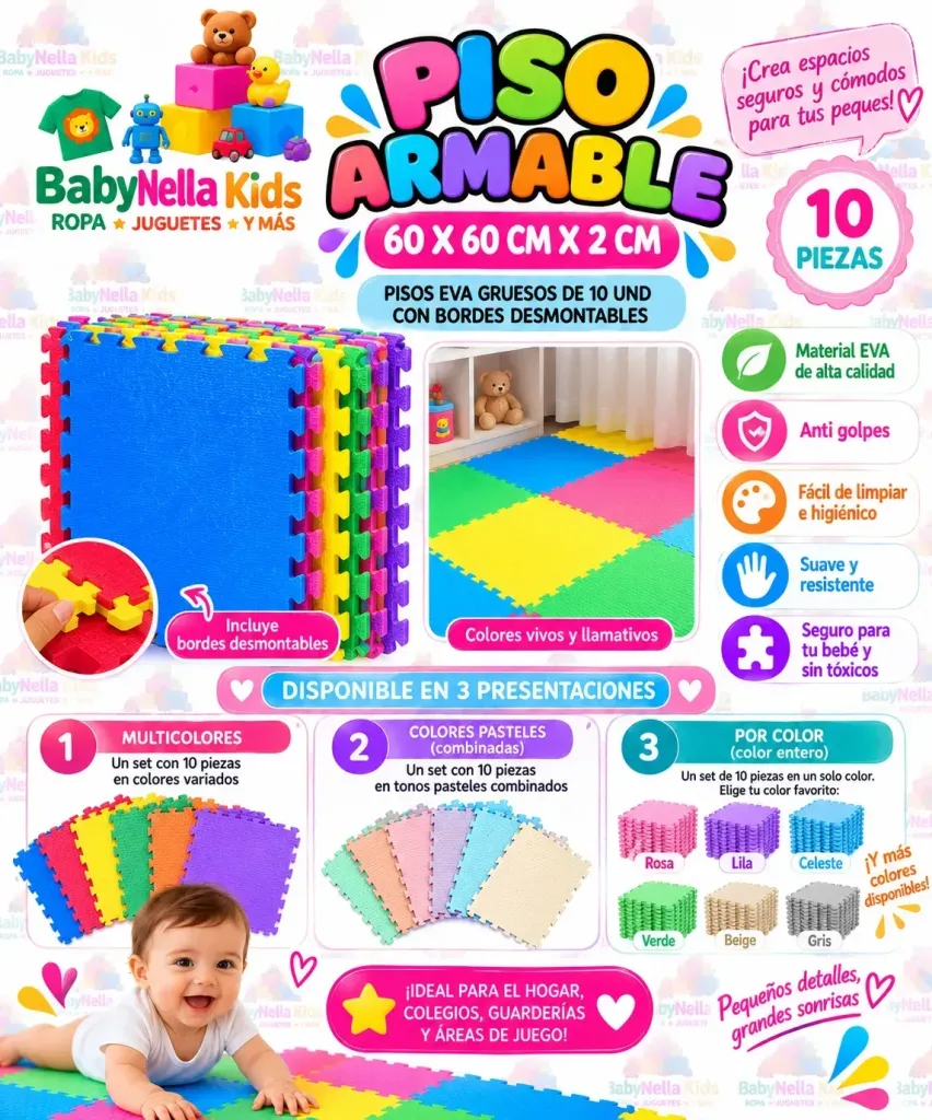 Piso Armable EVA Infantil 60x60x2 con Bordes