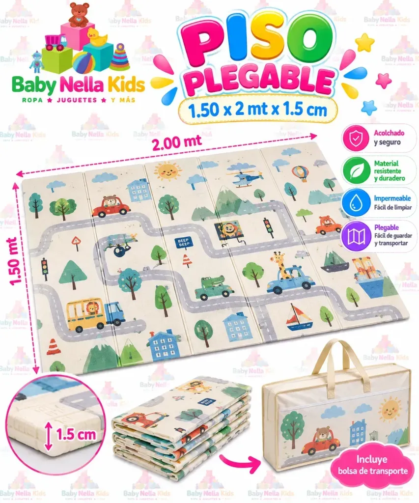 Piso Plegable Infantil Acolchado 1.50x2mtx1.5cm