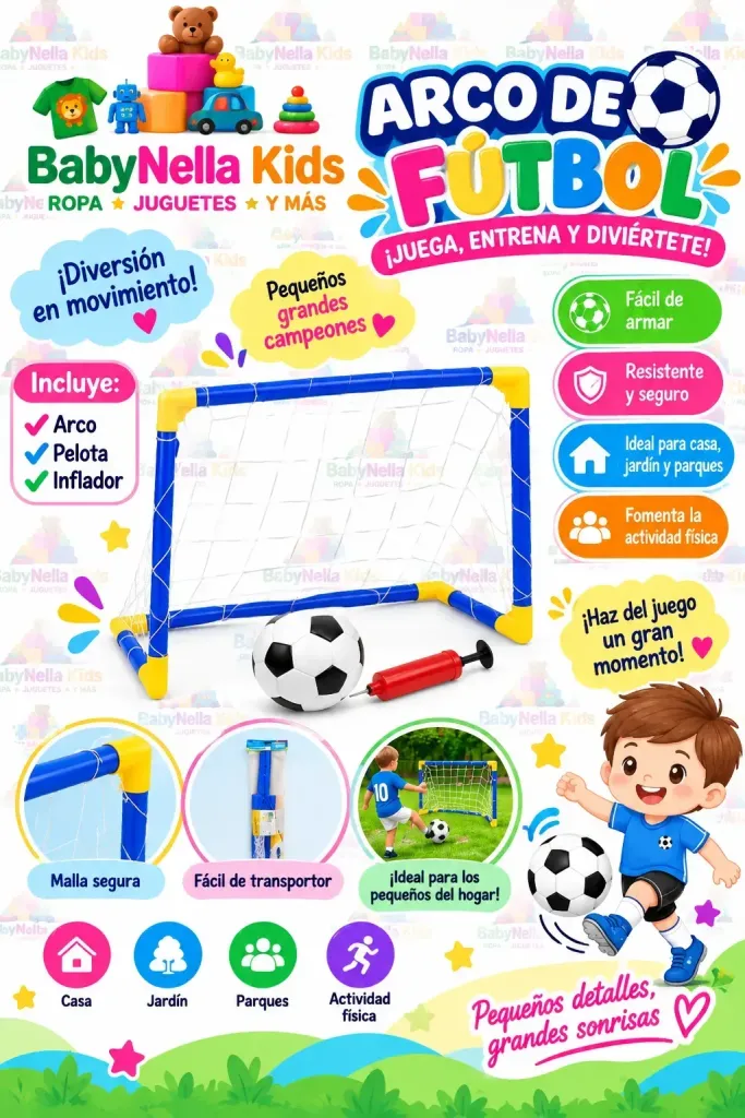 Arco de Fútbol Infantil Portátil con Pelota e Inflador