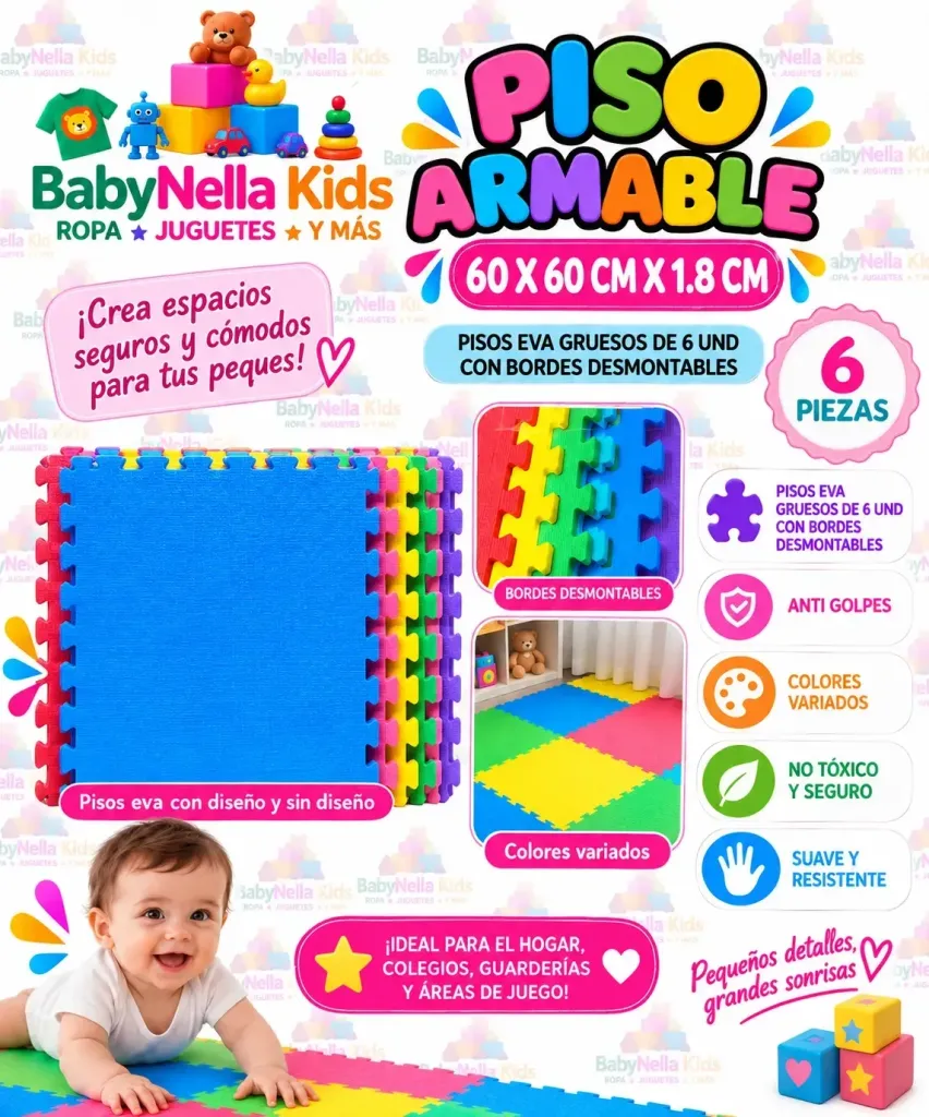 Piso Armable EVA Infantil 60x60x1.8 con Bordes