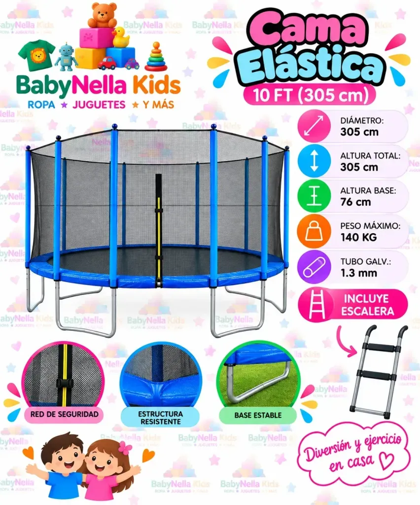 Cama Elástica Infantil 305 cm con Red de Seguridad