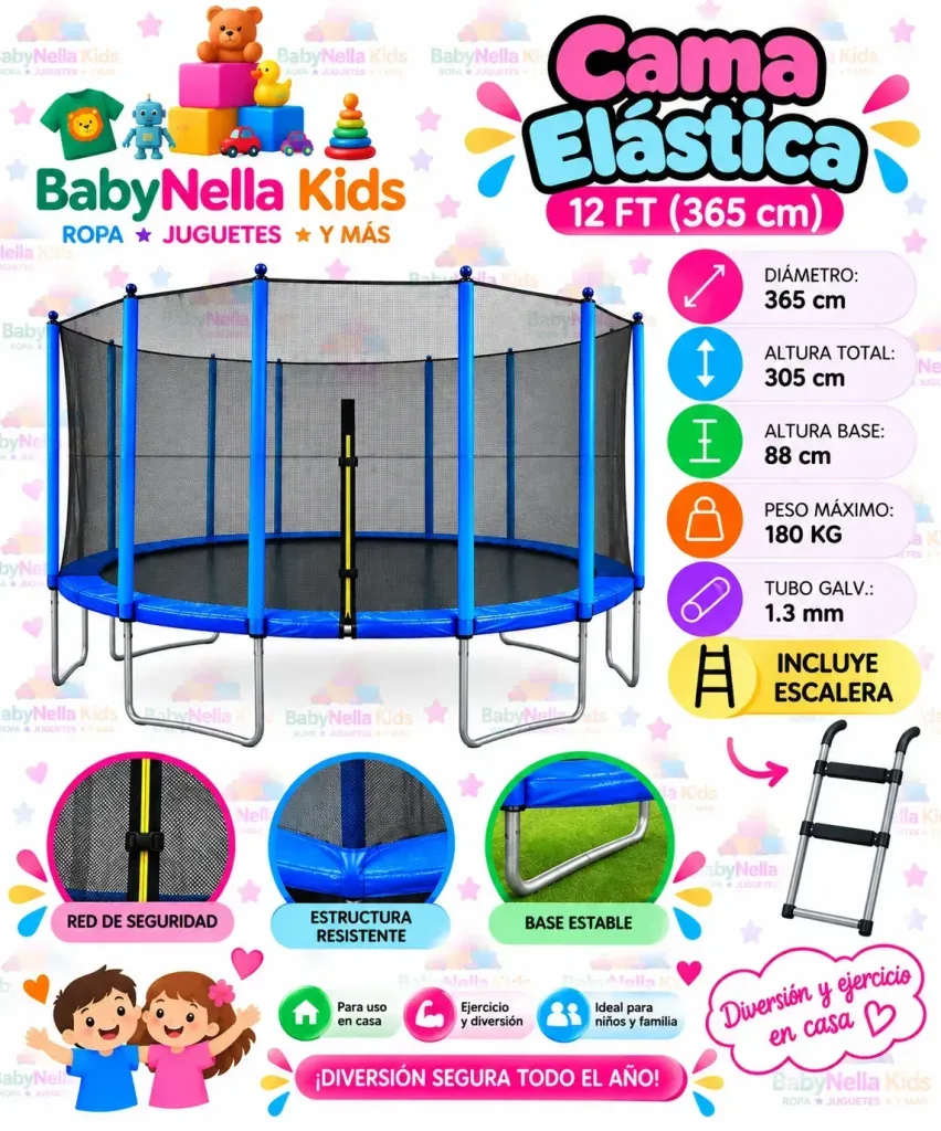 Cama Elástica Infantil 365 cm con Red de Seguridad