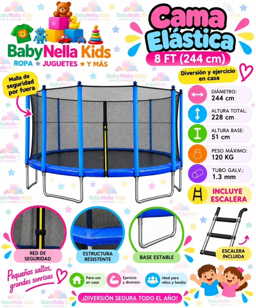 Cama Elástica Infantil 244 cm con Red de Seguridad