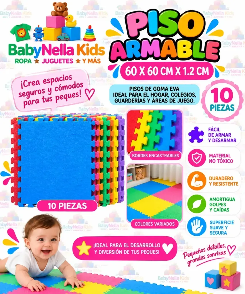 Piso Armable EVA Infantil 60x60x1.2 con Bordes