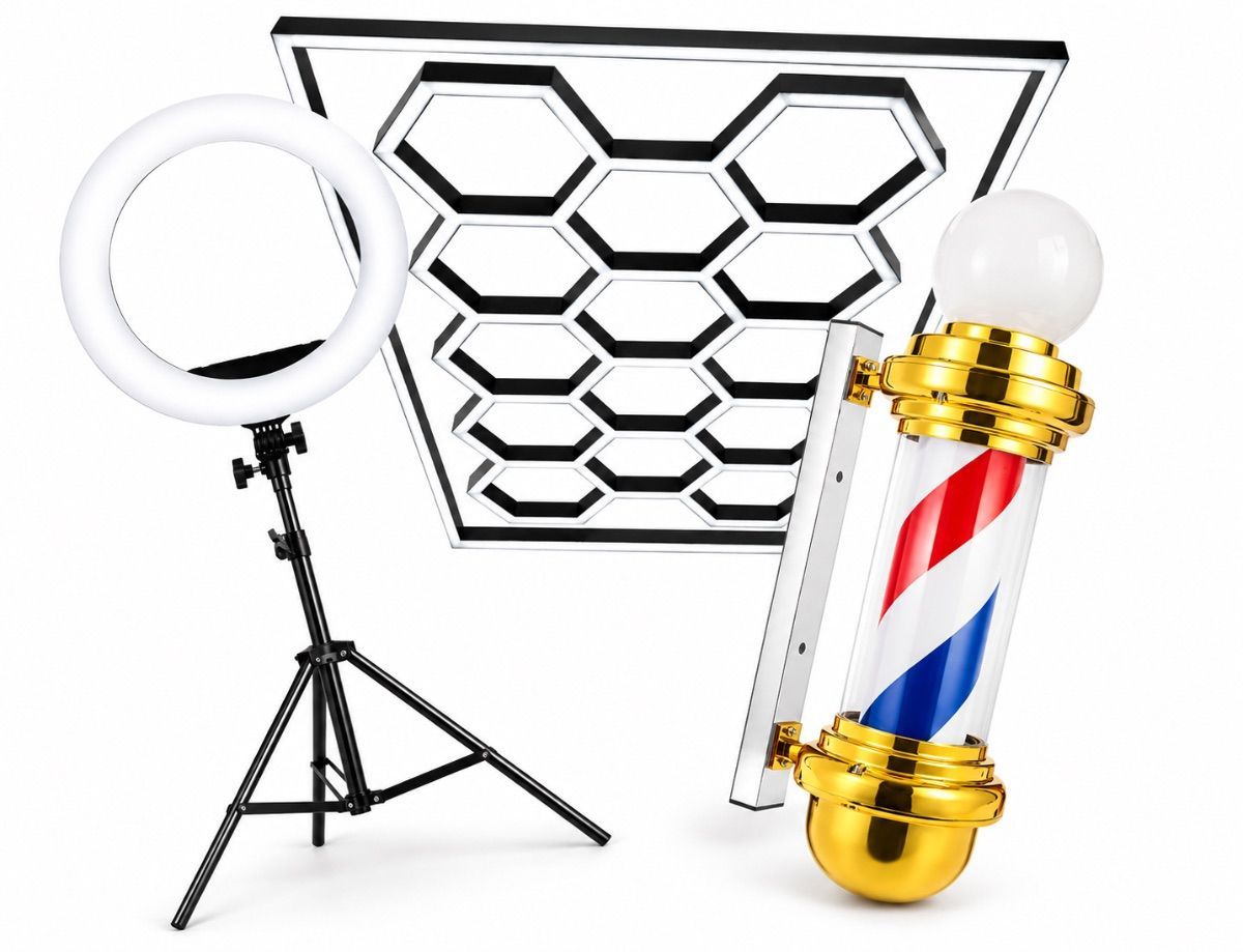 POLE BARBER, LUCES, ARO LED